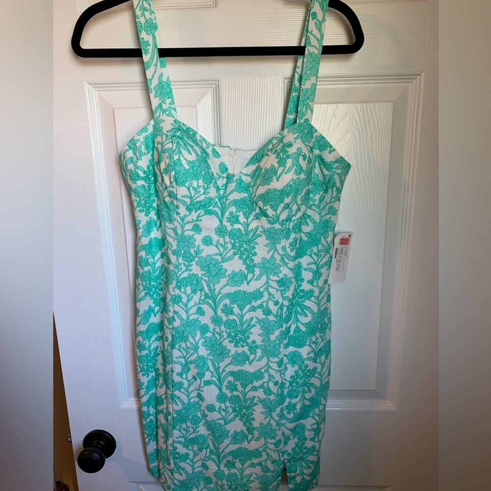 NWT B. Darlin Green and White Floral A-line Mini Fitted Dress, size 11/12 (L) - Picture 2 of 7